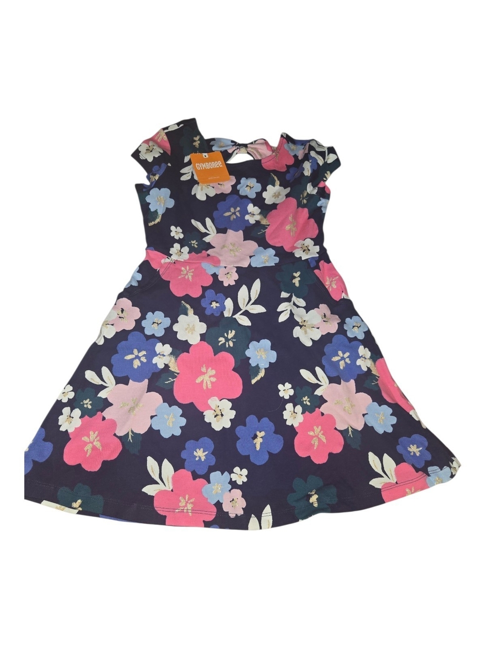 Gymboree Navy Floral Fit-and-Flare Dress with Pink & Blue Blooms